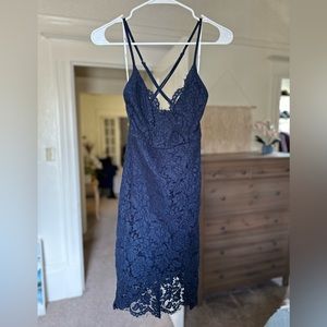 Lulus Navy Blue Lace Bodycon Dress
